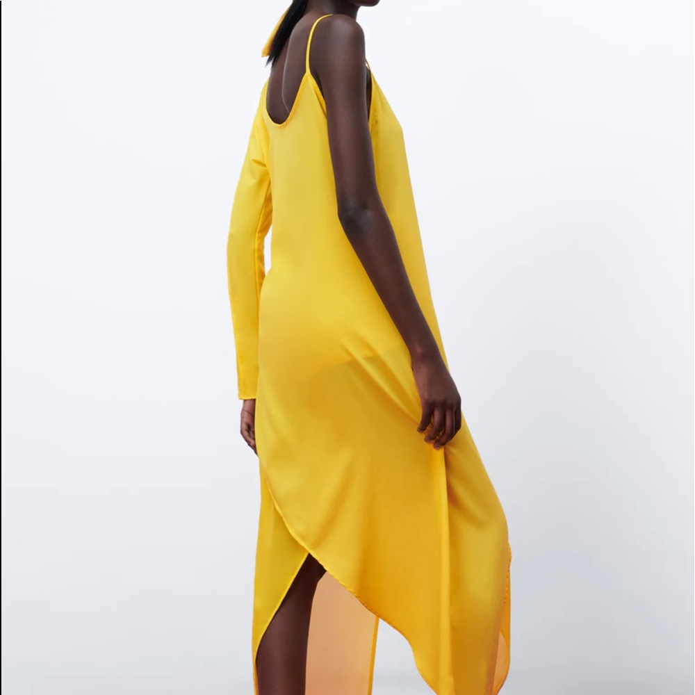 Zara ASYMMETRIC ONE SHOULDER GAUZE DRESS YELLOW NEW - Picture 7 of 10